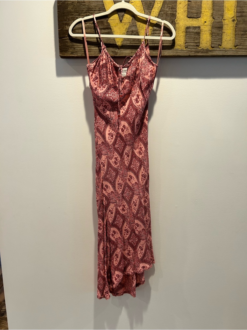 Wet Seal Pink Paisley Asymetrical Y2K Midi Slip Dress